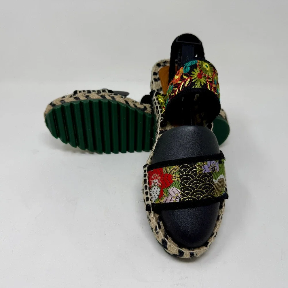 Kron by KronKron Women's Sz 8.5 Embroidered Platform Espadrille Sandals Colorful